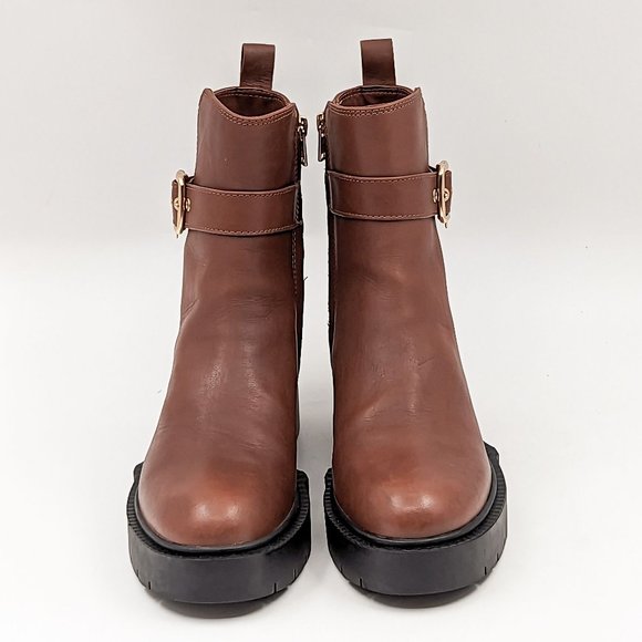 Coach Women Lacey Brown Leather Buckle Platform Office Dressy Boots size 7.5 - Picture 6 of 13